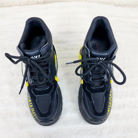Anthony Wang Dated Black Yellow Hidden Wedge Platform Sneakers Rib Tread Design - Picture 6 of 11